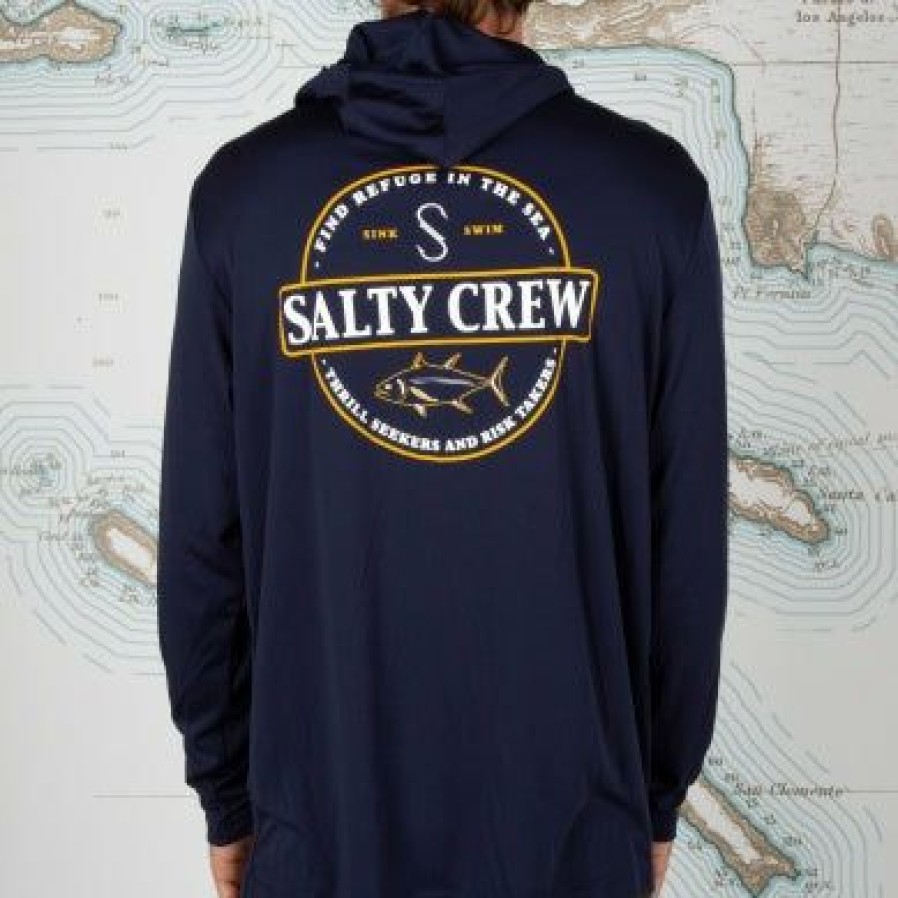 Clearance * Salty Crew Large Choice Deep Sea Hood Sunshirt Navy