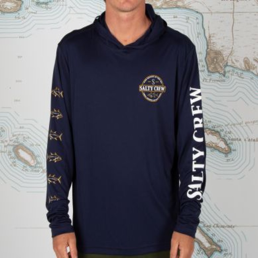 Clearance * Salty Crew Large Choice Deep Sea Hood Sunshirt Navy