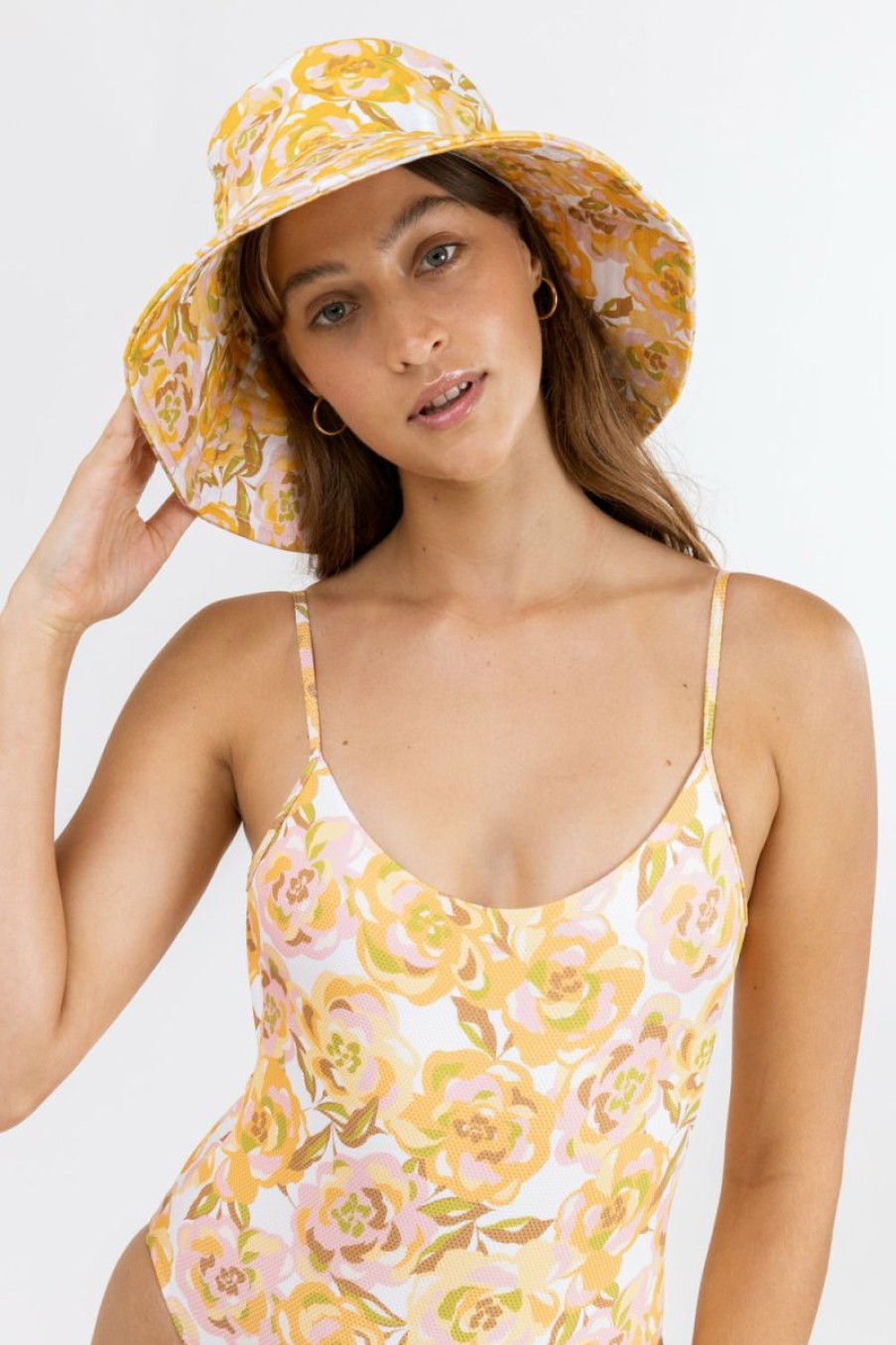 New * Rhythm. Best-Selling Mimosa Floral Bucket Hat Ivory