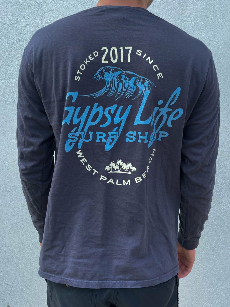 Online * Gypsy Life Surf Shop Sale Gypsy Life Mediary Waves/Palms Ls Tee Coal