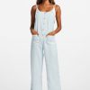 New * Billabong Unique Beach Cruiser Wide-Leg Overalls Light Chambray