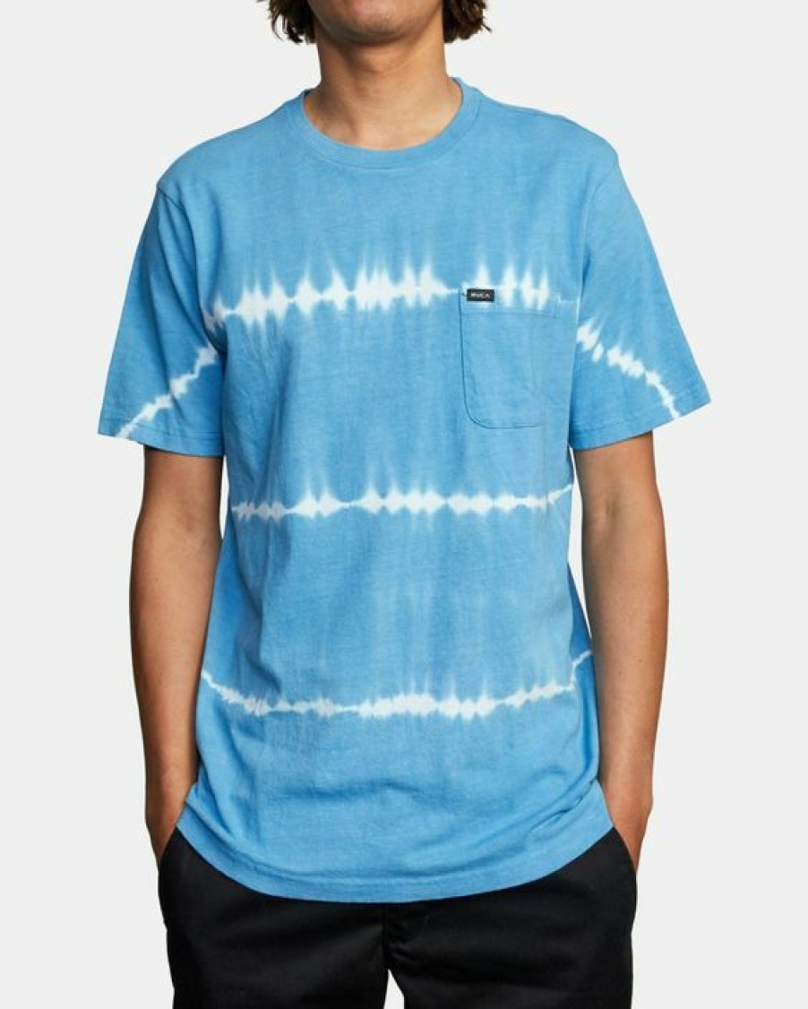 Hot * Rvca Best-Selling Manic Tie-Dye Stripe Short Sleeve Tee French Blue