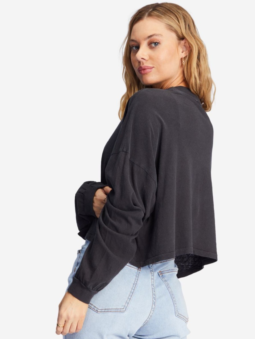 Wholesale * Billabong Discounts Beach Boyfriend Long Sleeve Crop Top Off Black