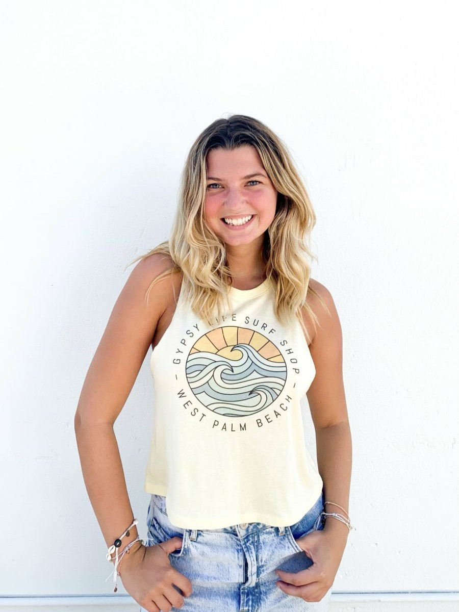 New * Gypsy Life Surf Shop Large Choice Gypsy Life Og Orange And Blue Logo Tank Heather French Vanilla