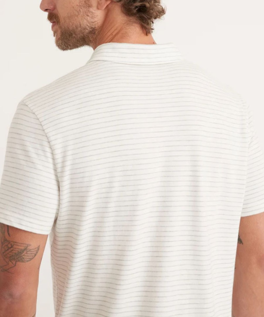 Hot * Marine Layer Less Expensive Lassen Short Sleeve Heavy Slub Polo Antique White/Grey Stripe