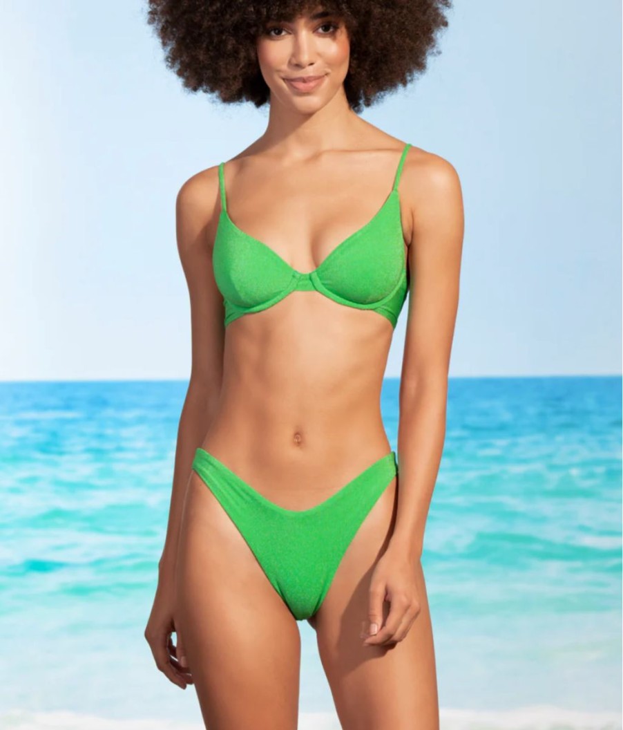 New * Maaji Free Delivery Splendour High Leg Bikini Bottom Parakeet Green