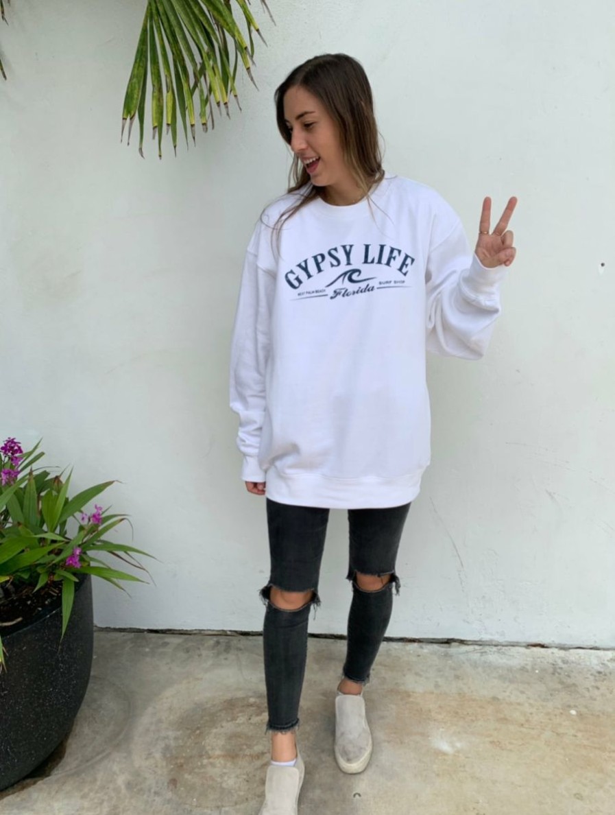 Wholesale * Free Delivery Gypsy Life Surf Shop Campbell Crew Prototypical Wave White