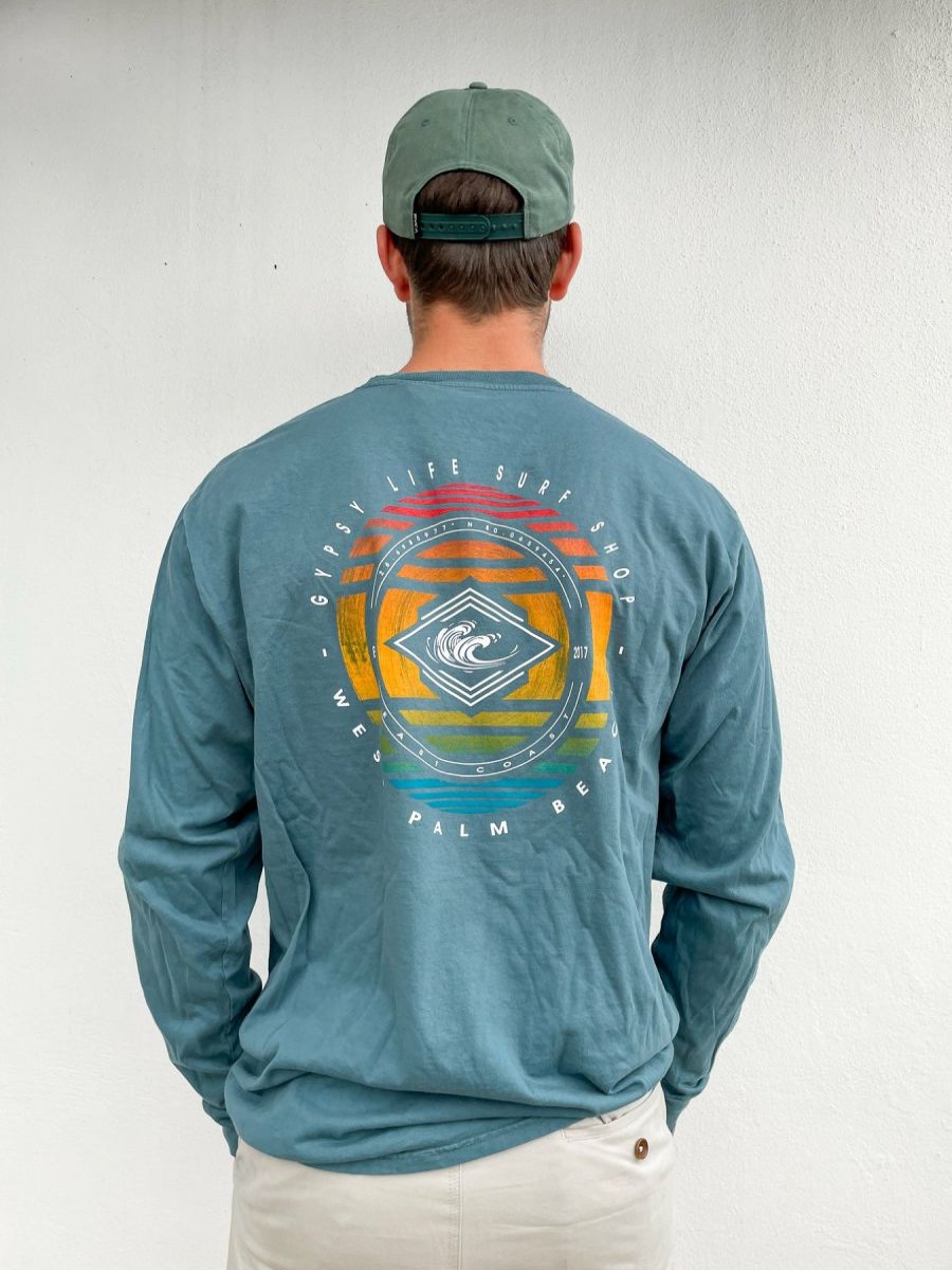 New * Gypsy Life Surf Shop Apparel Large Choice Gypsy Life Surf Shop Long Sleeve Tee Implement Waves Teal