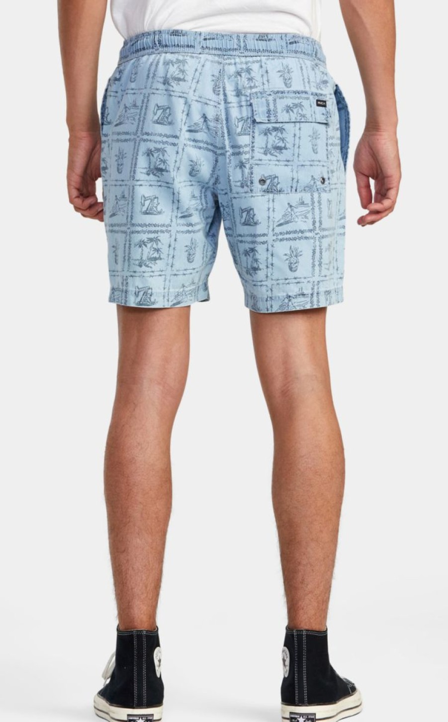 Best * Rvca Best Quality Escape Chambray Elasticized Shorts Washed Denim