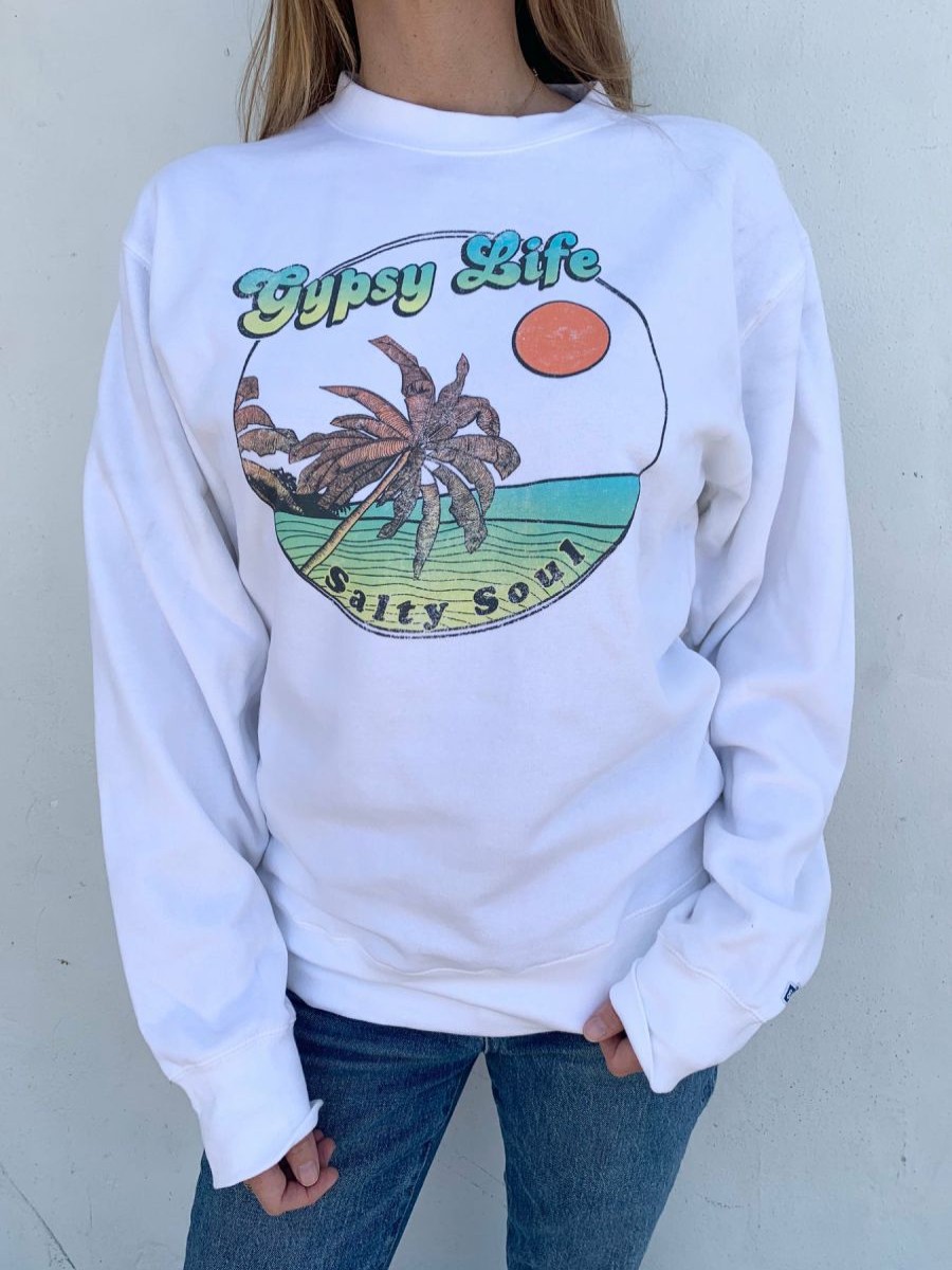 Hot * Gypsy Life Surf Shop Apparel Good Quality Gypsy Life Surf Shop Campbell Crew Ferngully Beach/Palms White