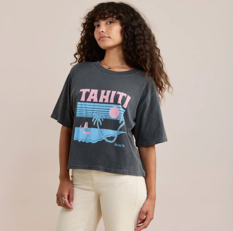 New * Roark Discounts Tahiti Time Boxy Crop Premium Tee Black