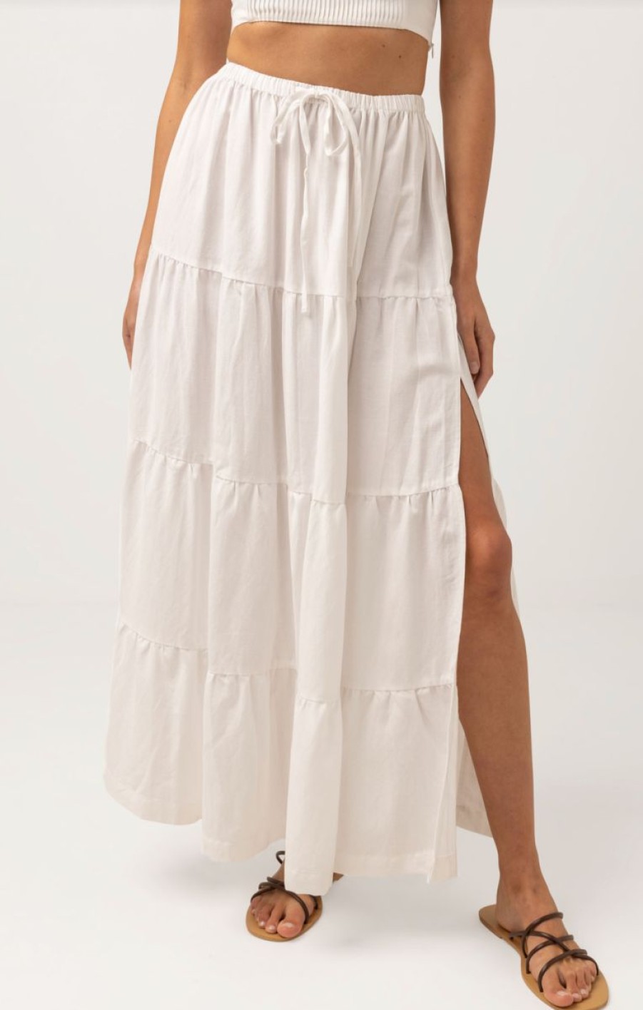 Clearance * Rhythm. Sale Online Villa Tiered Maxi Skirt White