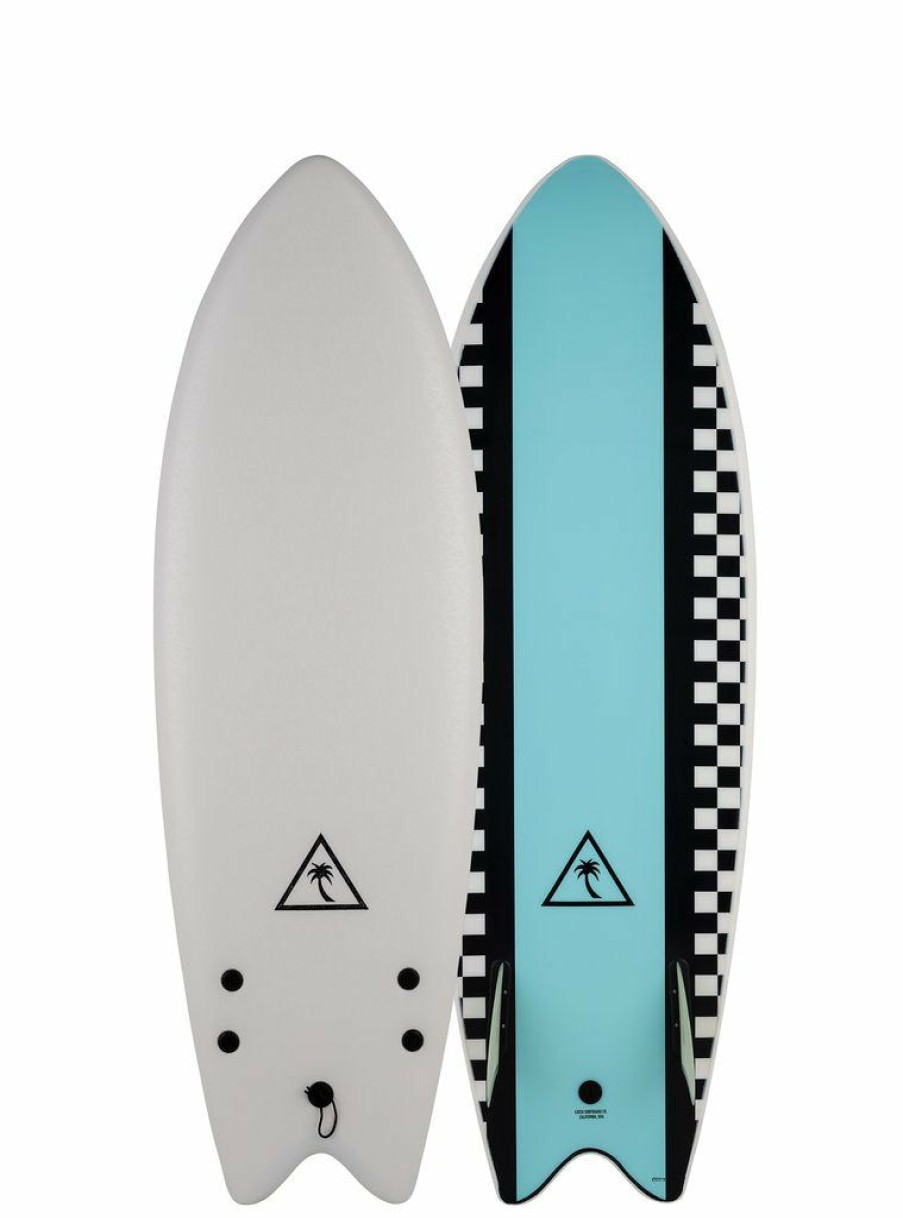 Hot * Catch Surfboard Co. Large Choice Heritage 5'6 Retro Fish Twin Fin White/Light Blue