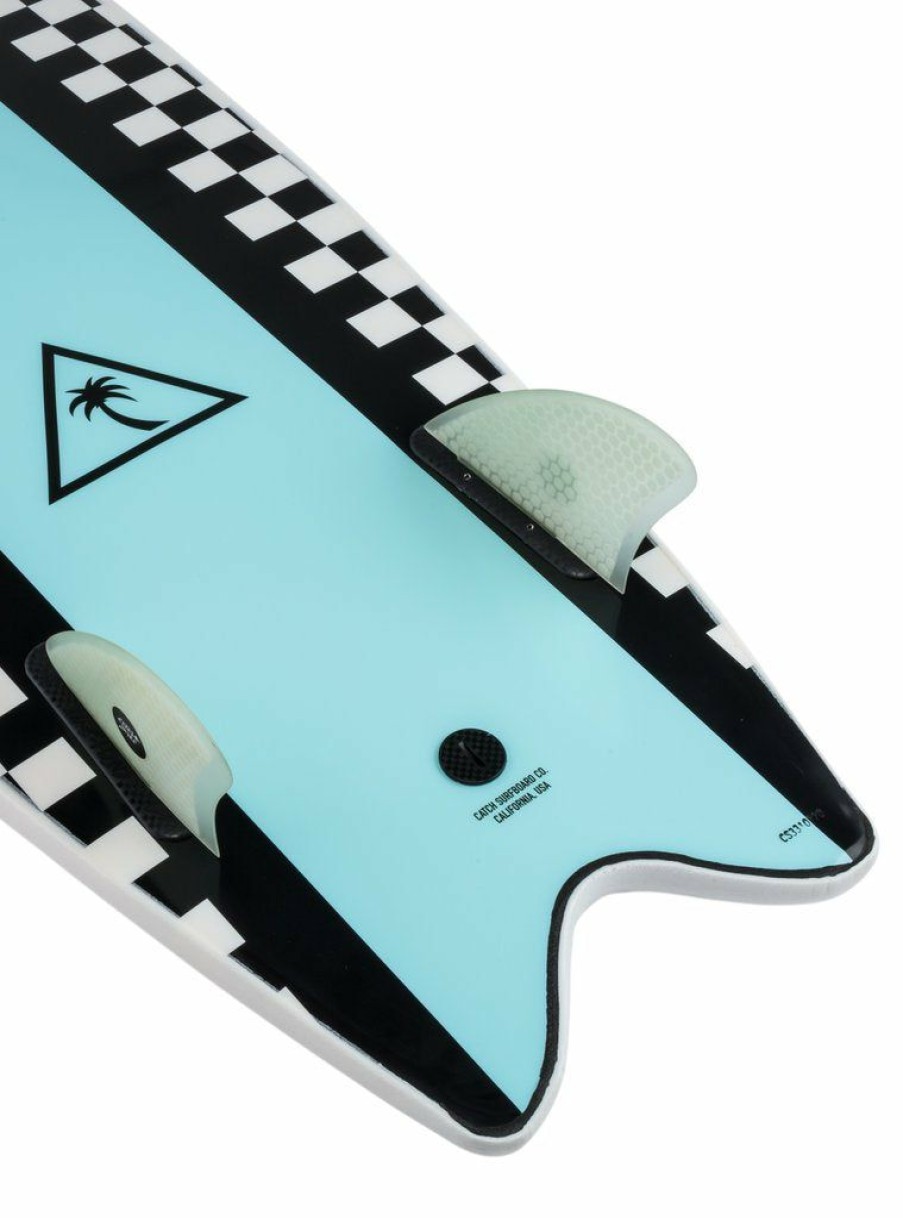 Hot * Catch Surfboard Co. Large Choice Heritage 5'6 Retro Fish Twin Fin White/Light Blue