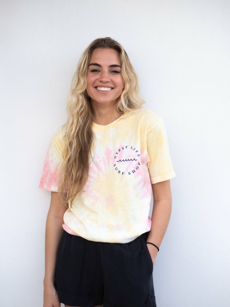 Hot * Gypsy Life Surf Shop Apparel Sale Online Gypsy Life Cloud Dye Tee Circle Waves Melon Butter