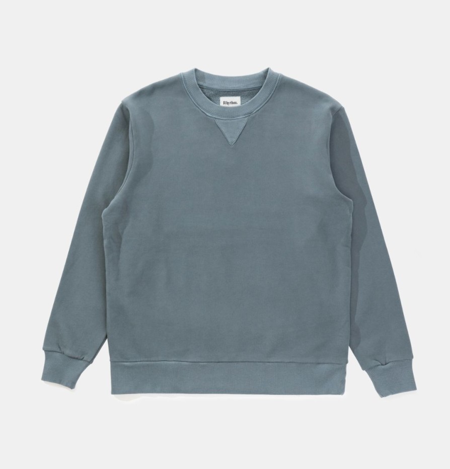 Online * Rhythm. Unique Worn Path Fleece Crew Stone Blue