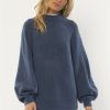 Best * Amuse Best-Selling Victorian Long Sleeve Knit Sweater Deep Lagoon