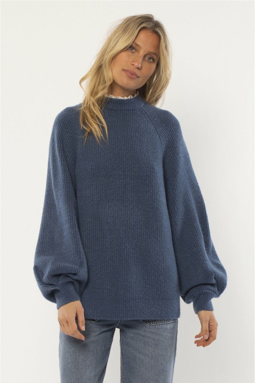 Best * Amuse Best-Selling Victorian Long Sleeve Knit Sweater Deep Lagoon