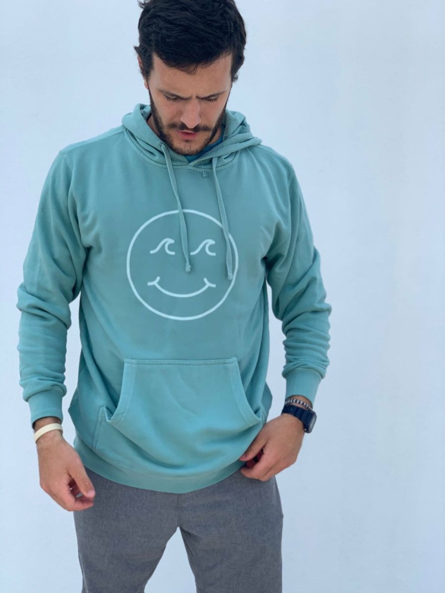 Clearance * Gypsy Life Surf Shop Apparel Sale Gypsy Life Surf Shop Smiley Face Pigment Dyed Hooded Sweatshirt Mint