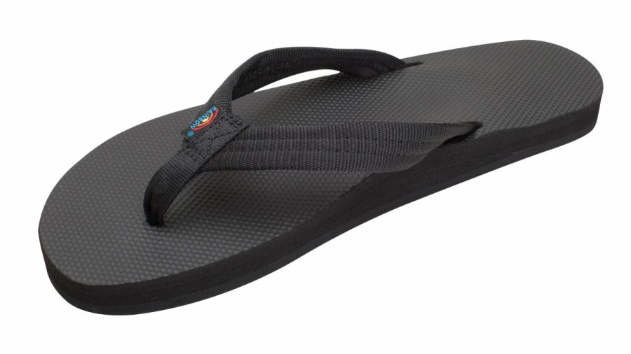 Hot * Rainbow Sandals Free Delivery Men'S Single Layer Soft Top 3/4 Eva Rubber Filled Nylon Strap Black