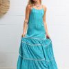 New * Sea Lustre Good Quality Indie Lace Maxi Dress Aqua Tie Dye